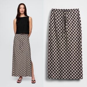 GAP Linen-Blend Midi Skirt in Black Gingham